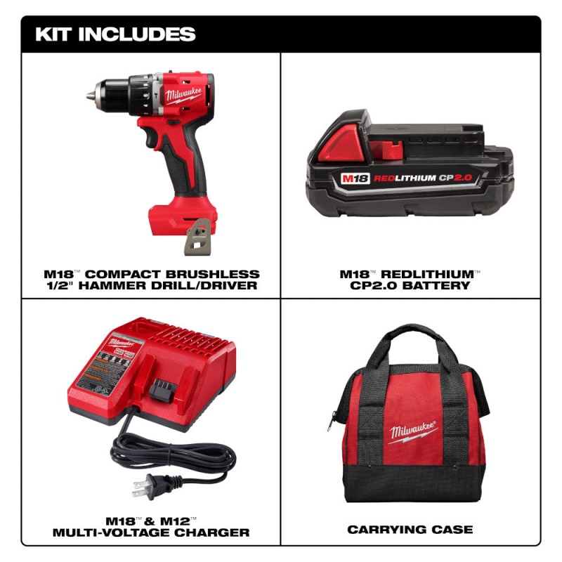 Milwaukee 3602-21P M18 18V 1/2" Compact Brushless Hammer Drill Kit - Image 2