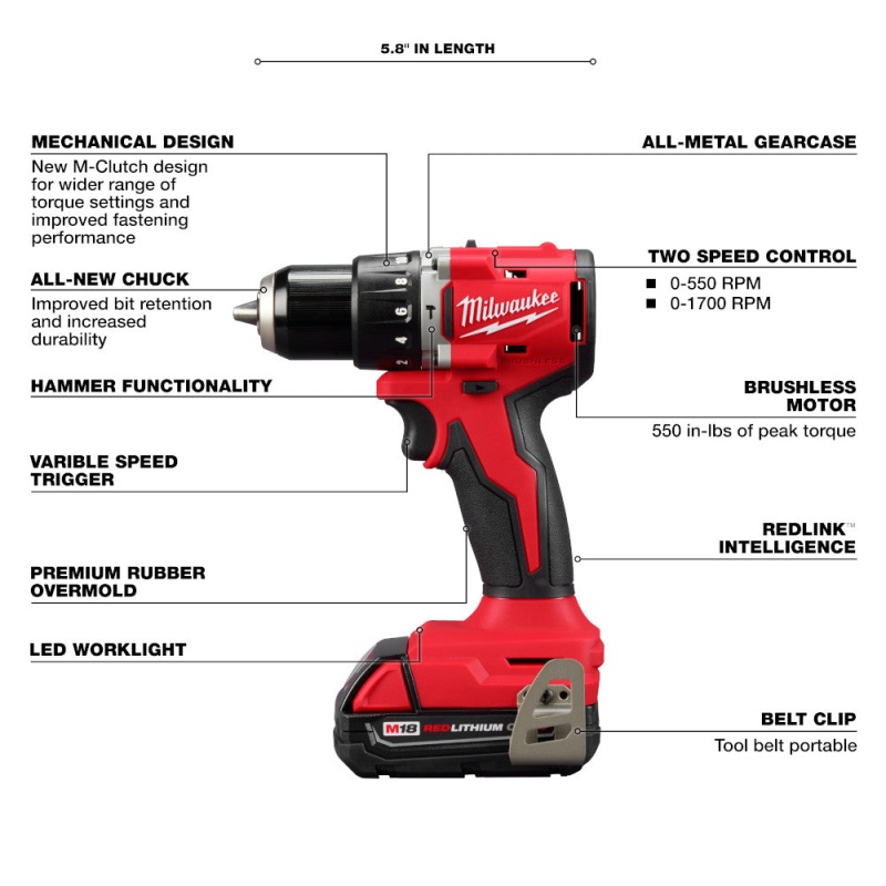 Milwaukee 3602-21P M18 18V 1/2" Compact Brushless Hammer Drill Kit - Image 3