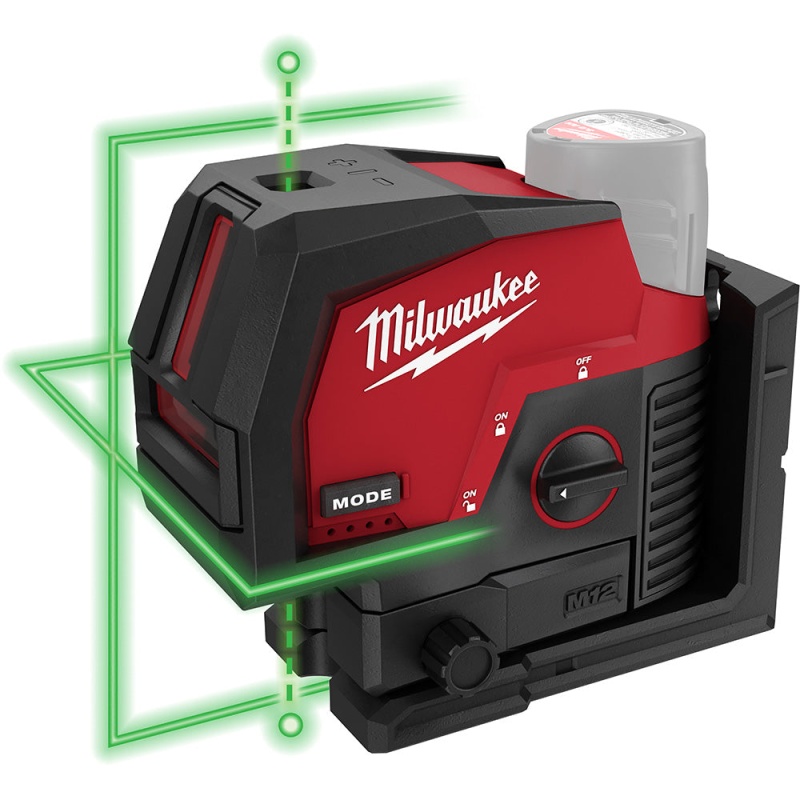 Milwaukee 3622-20 M12 12V Cordless Green Cross Line w/ Plumb Points Laser Level