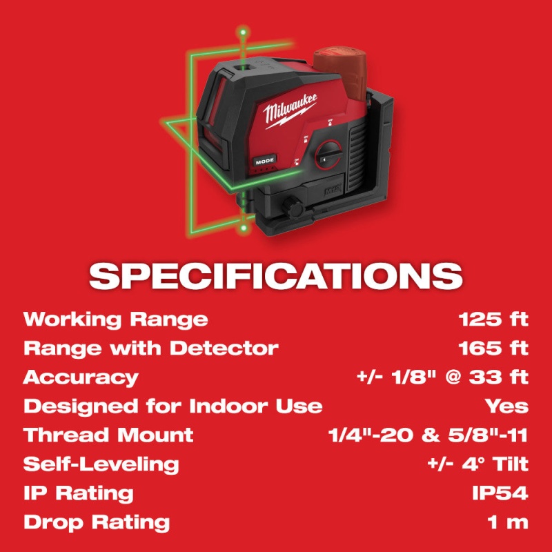 Milwaukee 3622-20 M12 12V Cordless Green Cross Line w/ Plumb Points Laser Level - Image 10