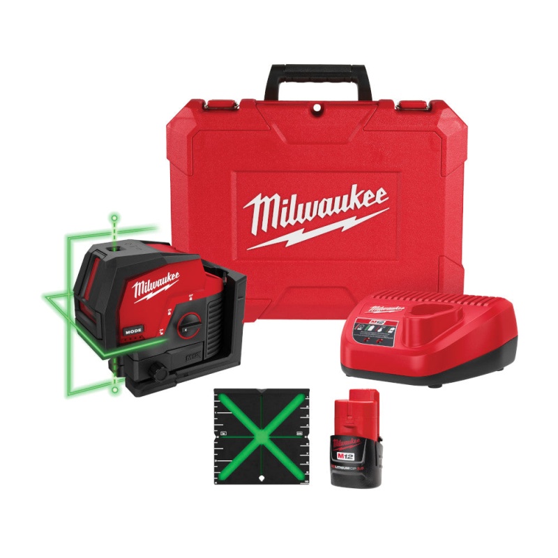 Milwaukee 3622-21 M12 12V Li-Ion Green Cross Line Laser Level Kit w/Plumb Points