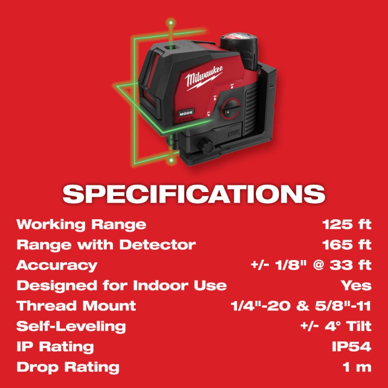 Milwaukee 3622-21 M12 12V Li-Ion Green Cross Line Laser Level Kit w/Plumb Points - Image 10