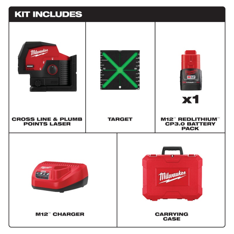 Milwaukee 3622-21 M12 12V Li-Ion Green Cross Line Laser Level Kit w/Plumb Points - Image 3