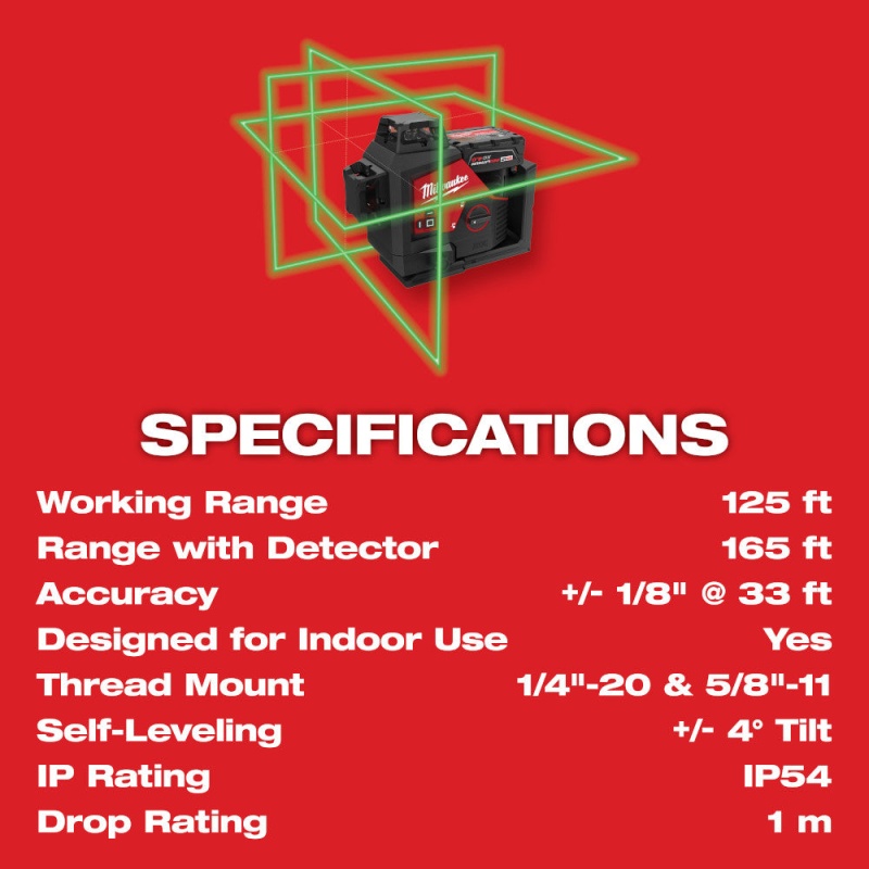 Milwaukee 3632-21 M12 12V Lithium-Ion Cordless Green 3-Plane Laser Level Kit - Image 10