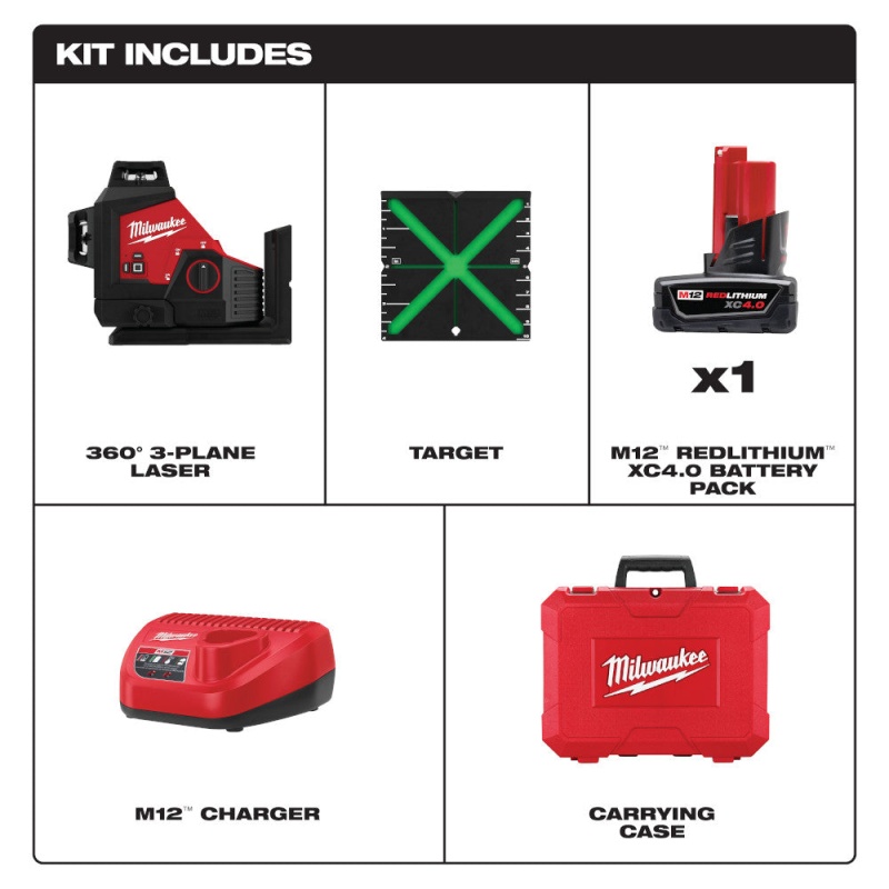 Milwaukee 3632-21 M12 12V Lithium-Ion Cordless Green 3-Plane Laser Level Kit - Image 3