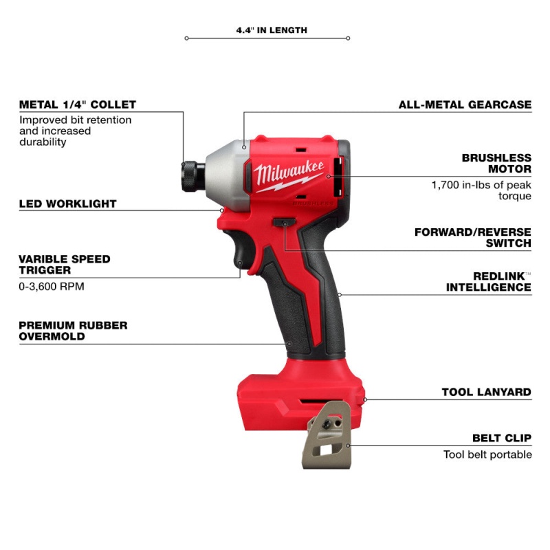 Milwaukee 3650-20 M18 18V 1/4" Compact Brushless Hex Impact Driver - Bare Tool - Image 4