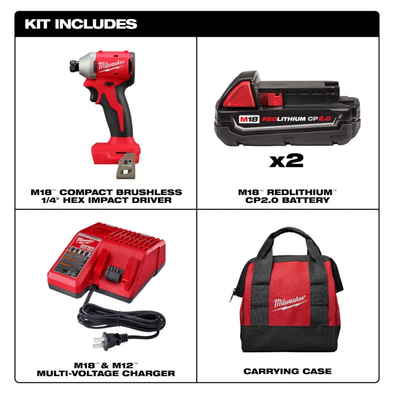 Milwaukee 3650-22CT M18 18 1/4" Compact Brushless Hex Impact Driver Kit - Image 2