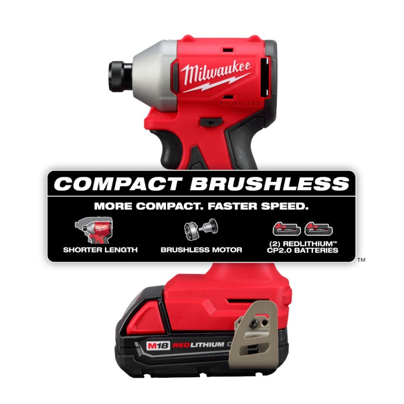 Milwaukee 3650-22CT M18 18 1/4" Compact Brushless Hex Impact Driver Kit - Image 3