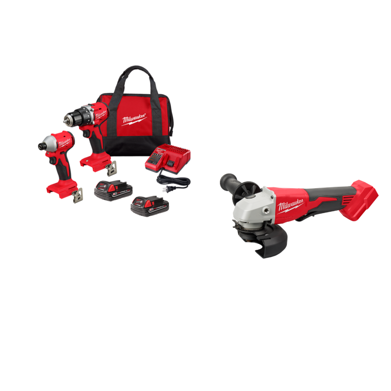 Milwaukee 3692-22CTGR M18 18V Compact Brushless 2-Tool Combo Kit w/ M18 Grinder