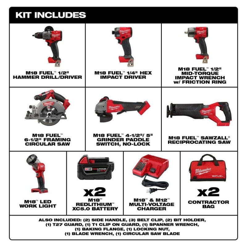 Milwaukee 3697-27 M18 FUEL 18V 7 Tool Cordless Lithium-Ion Combo Kit - Image 2