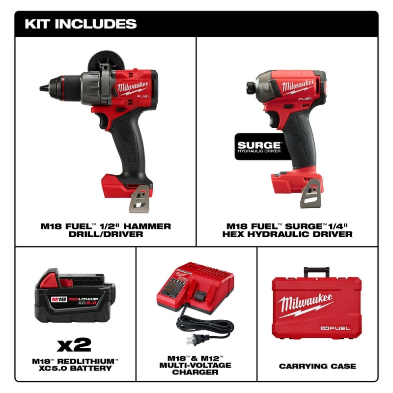 Milwaukee 3699-22 M18 FUEL 18V Cordless 2-Tool SURGE Combo Kit w/5.0AH Batteries - Image 2