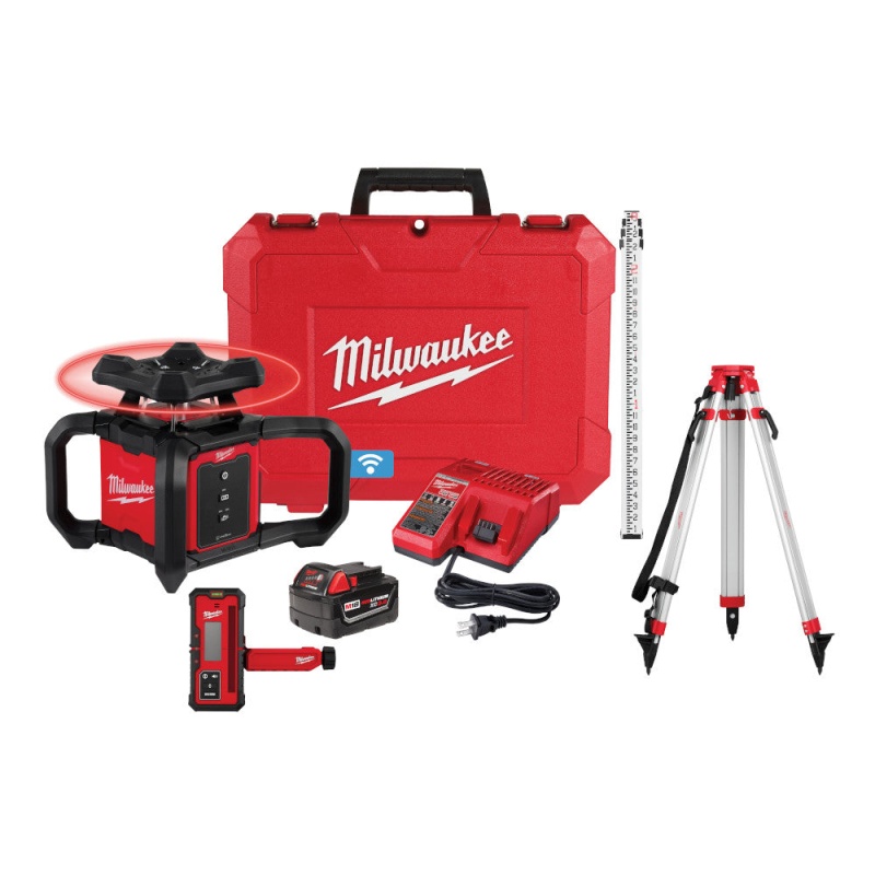 Milwaukee 3701-21T M18 18V Red Rotary Laser Kit w/ Receiver, Tripod, & Grade Rod