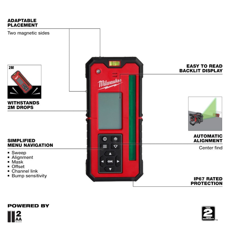 Milwaukee 3701-21T M18 18V Red Rotary Laser Kit w/ Receiver, Tripod, & Grade Rod - Image 8