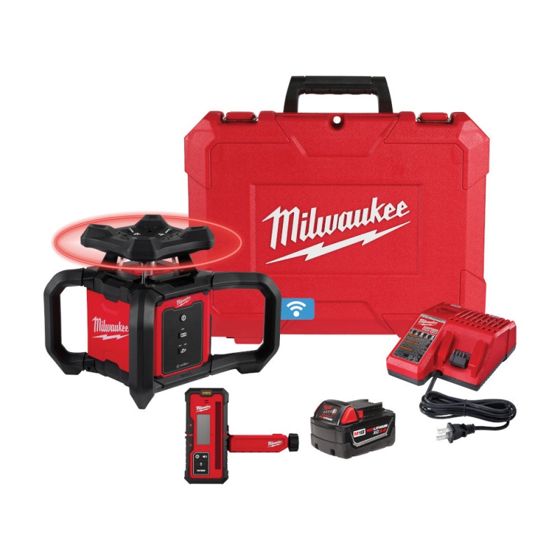 Milwaukee 3701-21 M18 18V Red Exterior Rotary Laser Level Kit w/ Receiver