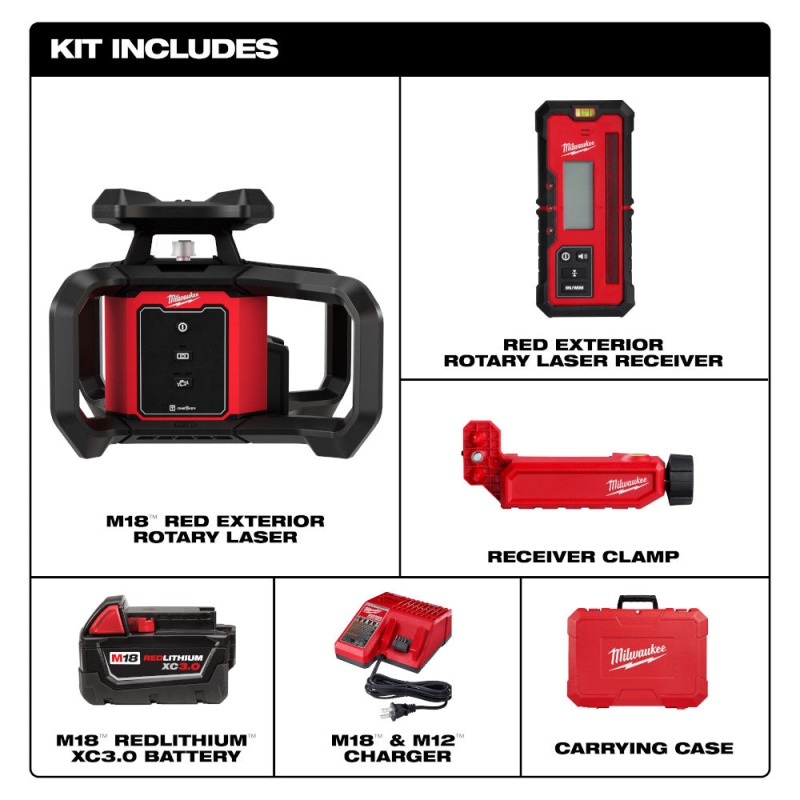 Milwaukee 3701-21 M18 18V Red Exterior Rotary Laser Level Kit w/ Receiver - Image 3