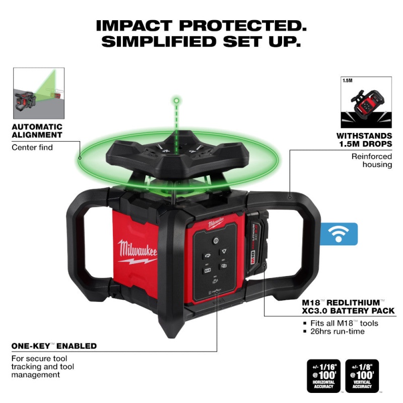 Milwaukee 3702-21 M18 18V Green Rotary Laser Level Kit w/Remote/Receiver & Mount - Image 3