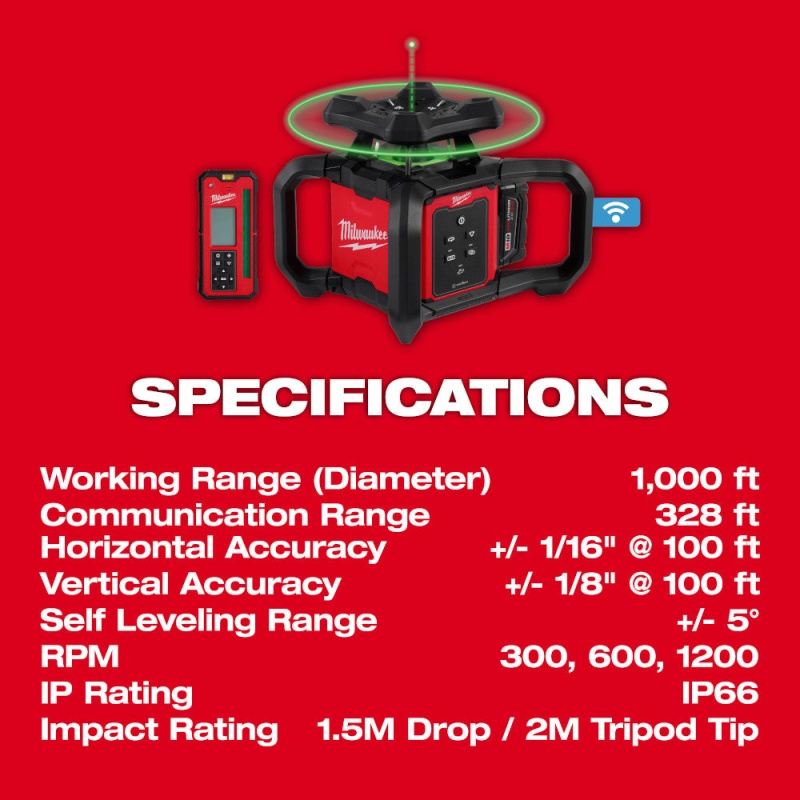 Milwaukee 3702-21 M18 18V Green Rotary Laser Level Kit w/Remote/Receiver & Mount - Image 4