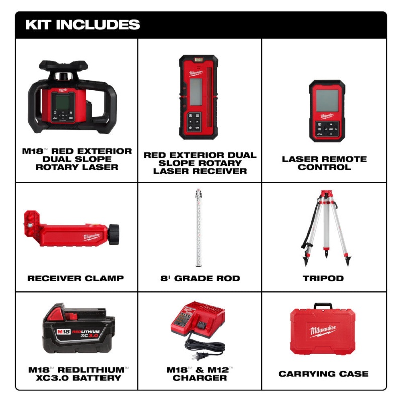 Milwaukee 3704-21T M18 18V Red Exterior Dual Slope Rotary Laser Kit w/ Receiver - Image 3