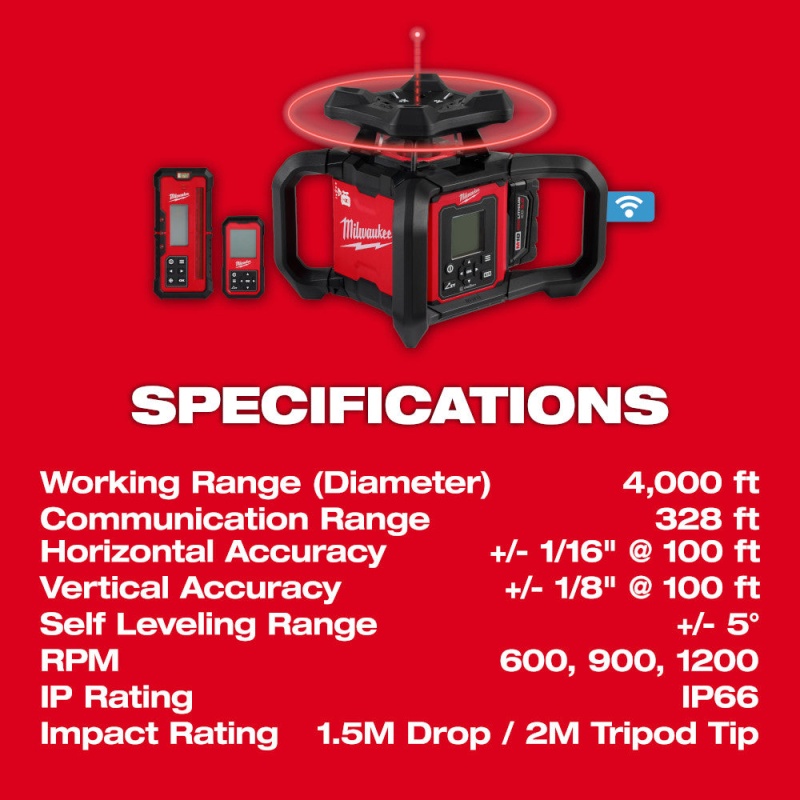 Milwaukee 3704-21T M18 18V Red Exterior Dual Slope Rotary Laser Kit w/ Receiver - Image 6