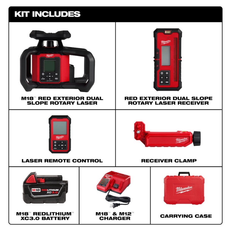 Milwaukee 3704-21 M18 18V Red Exterior Dual Slope Rotary Laser Kit w/ Receiver - Image 3