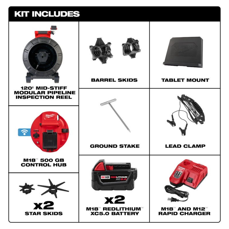 Milwaukee 3973-22 M18 18V 120' Mid-Stiff Modular Pipeline Inspection System - Image 2