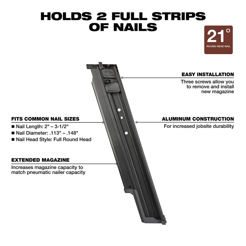 Milwaukee 48-08-2744 M18 FUEL 21 Degree Framing Nailer Extended Magazine - Image 3