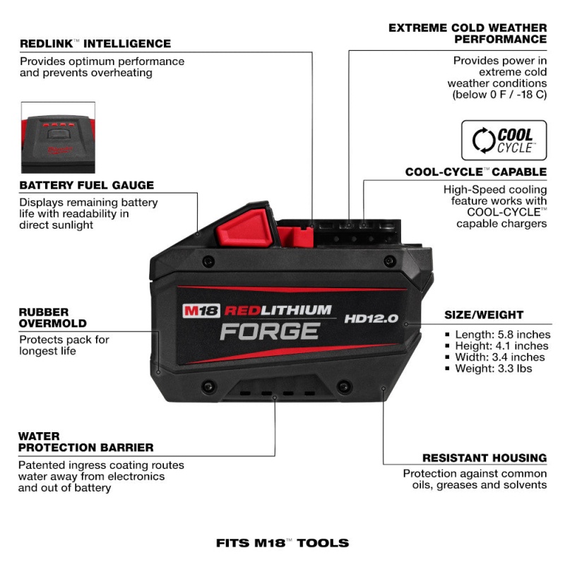 Milwaukee 48-11-1813B8F M18 18V 12AH Forge Battery w/ 8AH Battery - Image 4