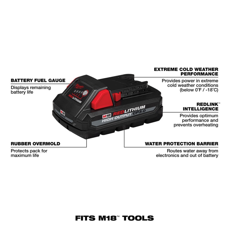 Milwaukee 48-11-1835 M18 18V 3.0Ah REDLITHIUM High Output Compact Battery Pack - Image 3