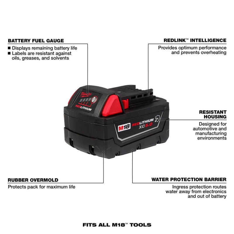 Milwaukee 48-11-1850R M18 18V REDLITHIUM XC5.0 Resistant Battery - Image 3