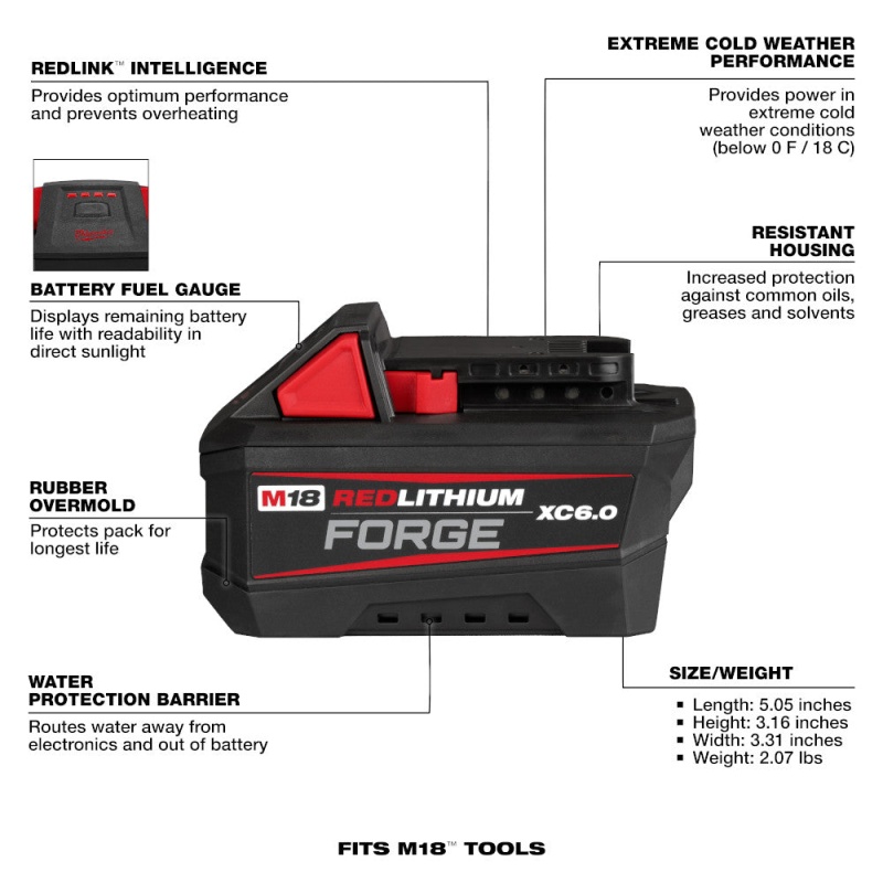 Milwaukee 48-11-1861 M18 18V XC6.0 REDLITHIUM FORGE Battery Pack - Image 8