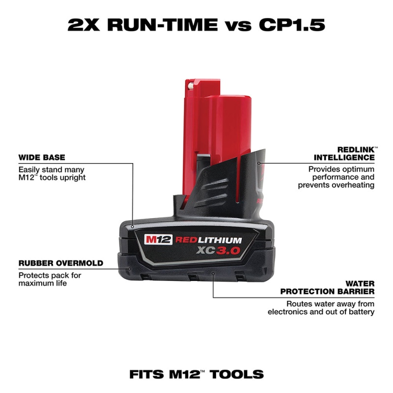 Milwaukee 48-11-2412 M12 12V 3.0Ah REDLITHIUM XC Compact Battery -2pk - Image 2