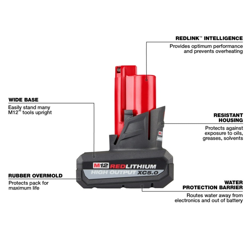 Milwaukee 48-11-2450x3 M12 12V REDLITHIUM HIGH OUTPUT XC5.0 Battery - 3 Pack - Image 7