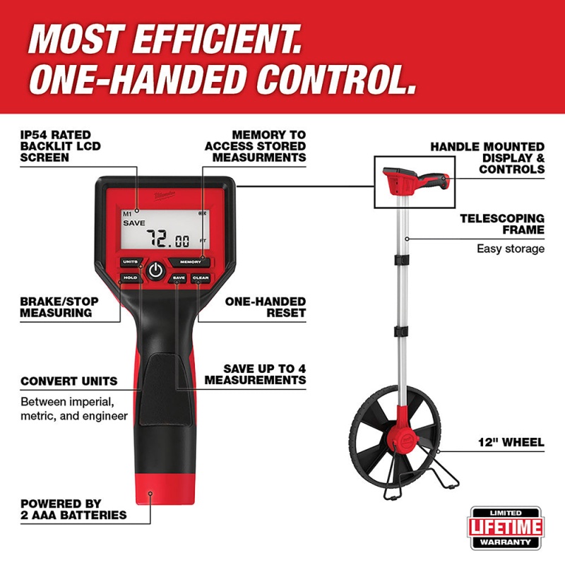 Milwaukee 48-22-5112 12" Digital Measuring Wheel w/ IP54 Backlit Screen - Image 2