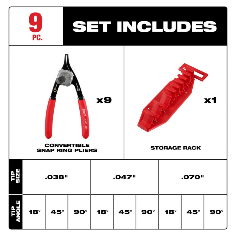 Milwaukee 48-22-6539 Snap Ring Pliers Set - 9 PC - Image 3