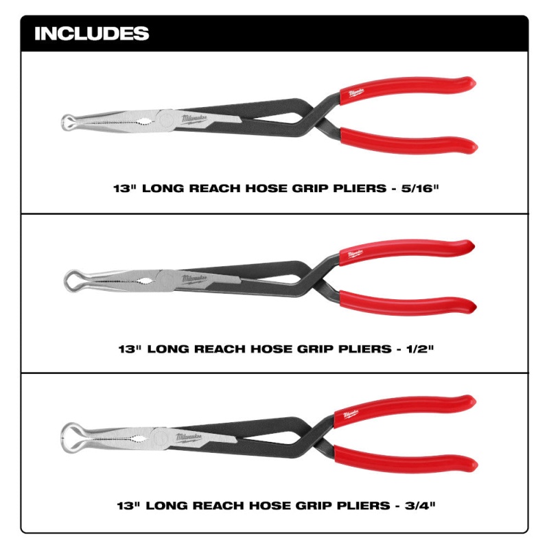 Milwaukee 48-22-6563 Long Reach Corrosion Resistant Hose Grip Pliers Set - 3 PC - Image 3