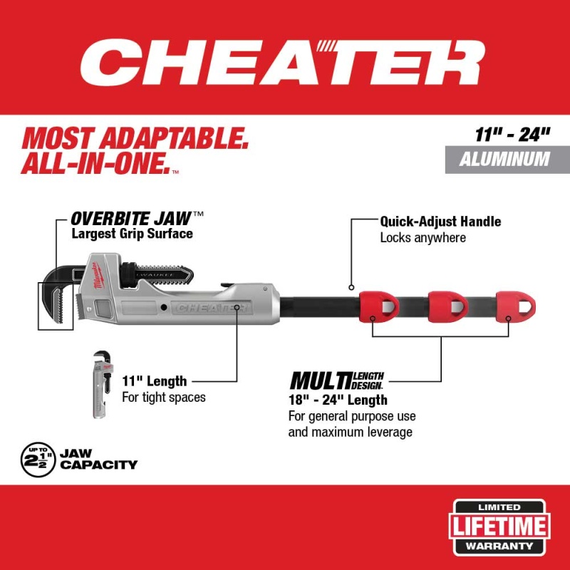 Milwaukee 48-22-7318 CHEATER Aluminum Adaptable Pipe Wrench w/ Multi Length - Image 3