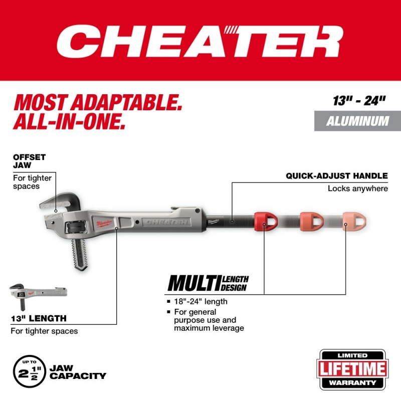 Milwaukee 48-22-7322 CHEATER Aluminum Offset Adaptable Pipe Wrench w/Quick Slide - Image 2