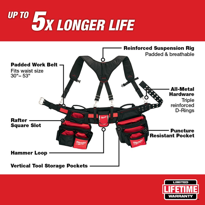 Milwaukee 48-22-8120 30 - 53-Inch 24-Pocket Suspension Rig Contractor Work Belt - Image 2