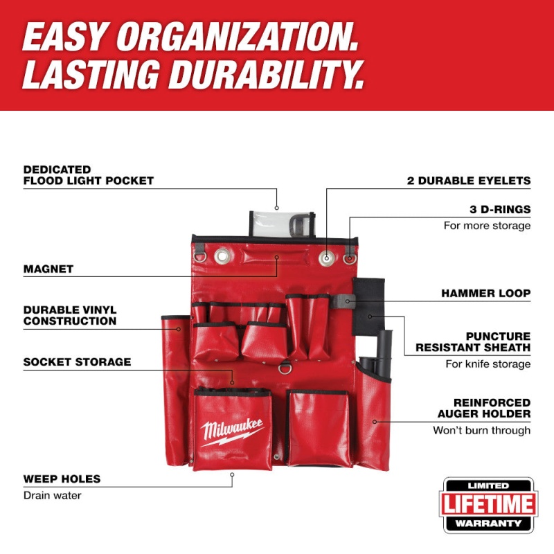 Milwaukee 48-22-8291 18 Pocket Lineman's Compact Durable Aerial Tool Apron - Image 2