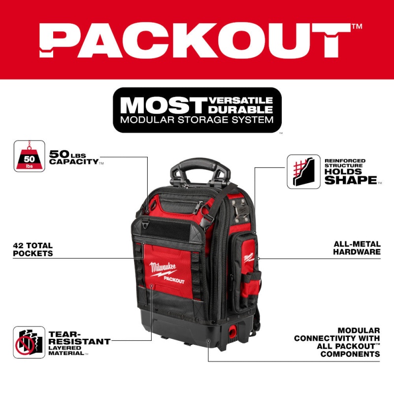 Milwaukee 48-22-8303 PACKOUT Tear Resistant Ballistic Structured Backpack - Image 2