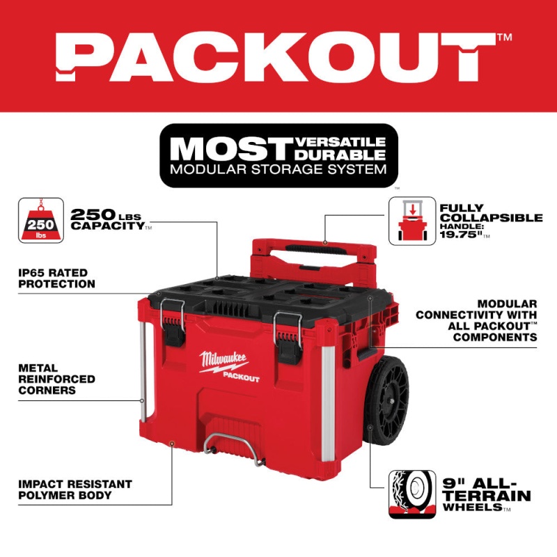 Milwaukee 48-22-8427 PACKOUT Rolling Tool Box w/ 250 lbs Weight Capacity - Image 2