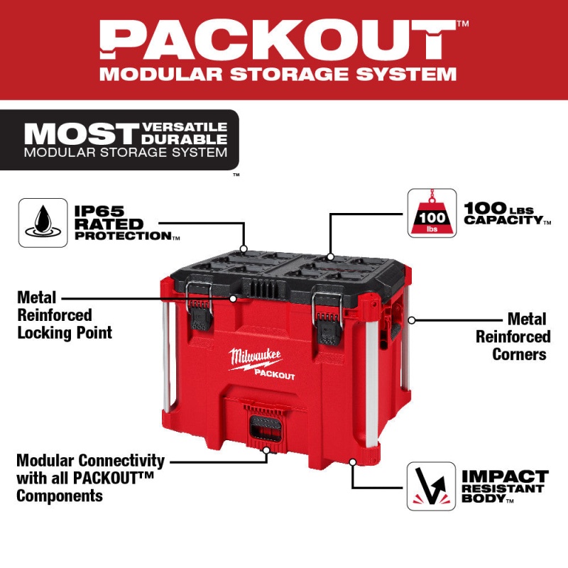 Milwaukee 48-22-8429 PACKOUT XL Heavy Duty Tool Box w/ Organizer Tray - Image 2