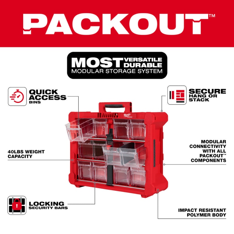 Milwaukee 48-22-8433 PACKOUT Tilt Bin Organizer w/ 10 Quick-Access Bins - Image 2