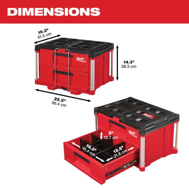 Milwaukee 48-22-8442 PACKOUT 2 Drawer Durable Tool Box w/ 50lbs Capacity - Image 3