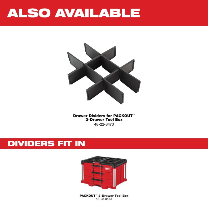 Milwaukee 48-22-8443 PACKOUT 3 Drawer Durable Tool Box w/ 50lbs Capacity - Image 9