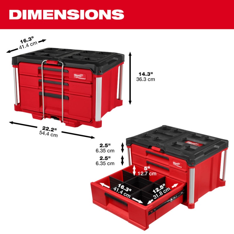 Milwaukee 48-22-8447 PACKOUT Multi-Depth 3-Drawer Tool Box - Image 3