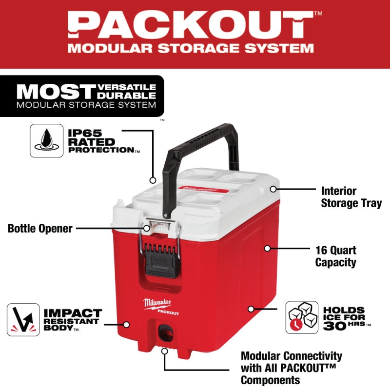 Milwaukee 48-22-8460 PACKOUT 16 Quart Hard Sided Impact Resistant Compact Cooler - Image 2