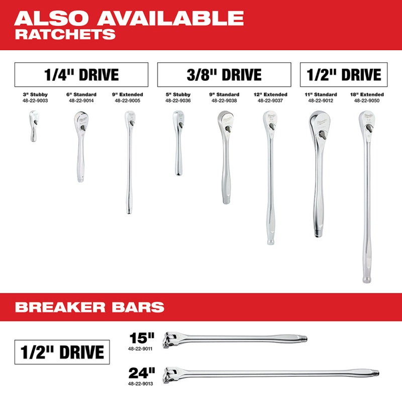 Milwaukee 48-22-9004 1/4-Inch Drive SAE and Metric Ratchet and Socket Set - 50pc - Image 12