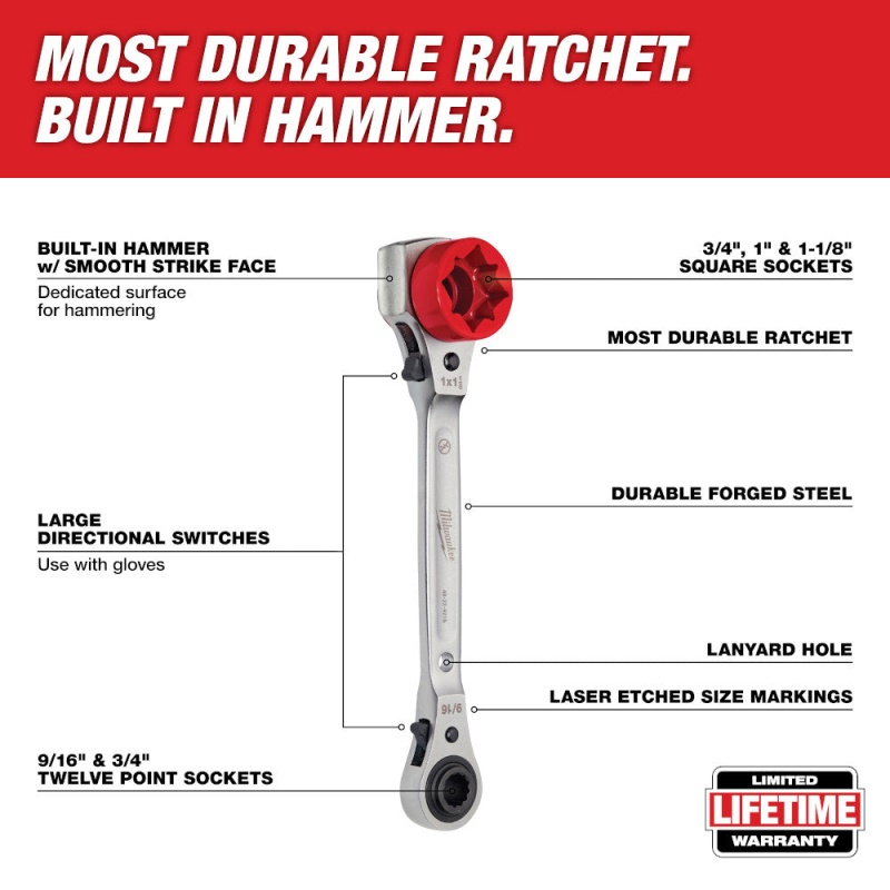 Milwaukee 48-22-9216 Lineman's 5-in-1 Ratcheting Wrench - Image 2