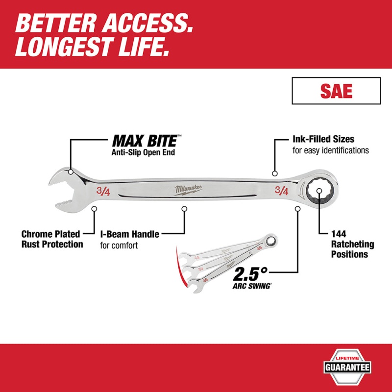 Milwaukee 48-22-9406 Durable SAE Ratcheting Combination Wrench Set - 7pc - Image 3